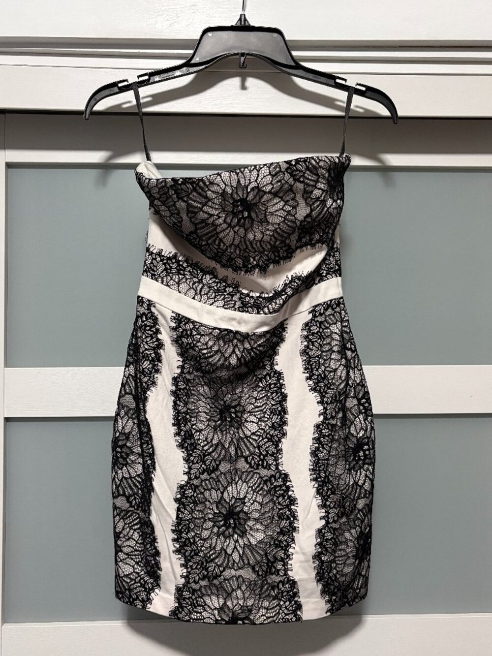 bebe dresses cocktail | | Bebe White Black Lace Strapless Mini Dress Sz Xs Lined Sexy Euc shoulder fitted column silhouette Color:Cocoa Sweater parentId:232482 Ball gown Men's Utility Shirt -